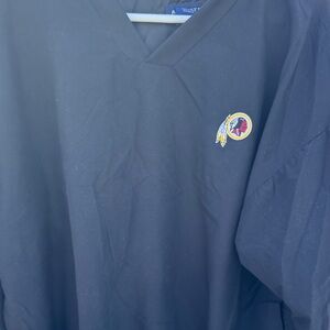 V-Neck Redskins Men's Sweater Pullover - Black with Embroidered Logo